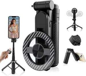 Four-in-One Upgraded Multi-functional Magnetic Selfie Stick, 360° Rotating Mobile Phone Tripod, Portable Expandable Magnetic Tripod, Suitable for Video Recording and Video Blogs, Compact and Portable, Suitable for All Mobile Phones