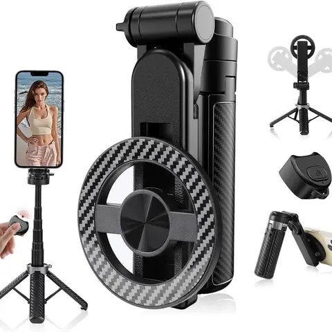 4-in-1 Upgraded Multi-functional Magnetic Selfie Stick Tripod - 360° Rot Adjustable Compact Extendable Monopod Stand, Secure Grip Portable Accessory, Magnetic Mount for Android & All Mobile Phones, Ideal for Video Recording, 4-In-1 Self-Stick Tripod Selfi