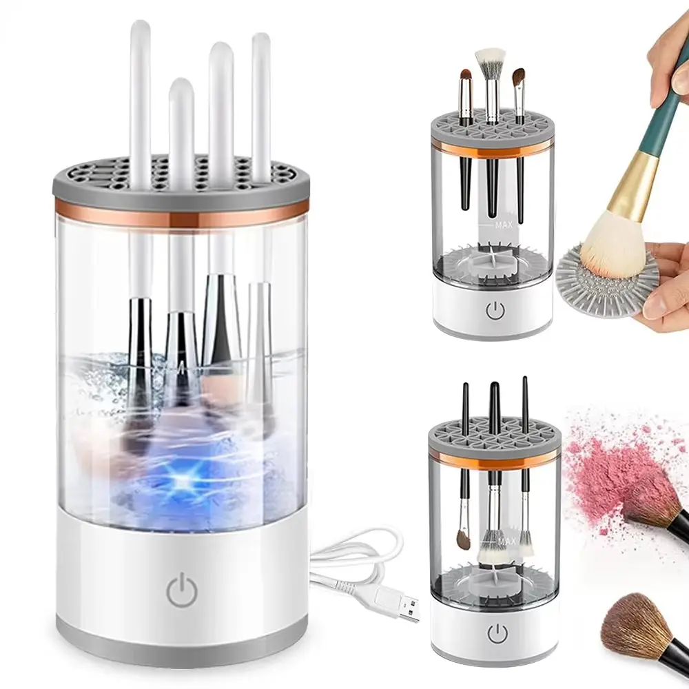 USB Electric Makeup Brush Cleaner 3-in-1 Portable Washer Dryer & Drying Rack for Quick Effortless Brush Cleaning Compact High-Speed Spinning Technology