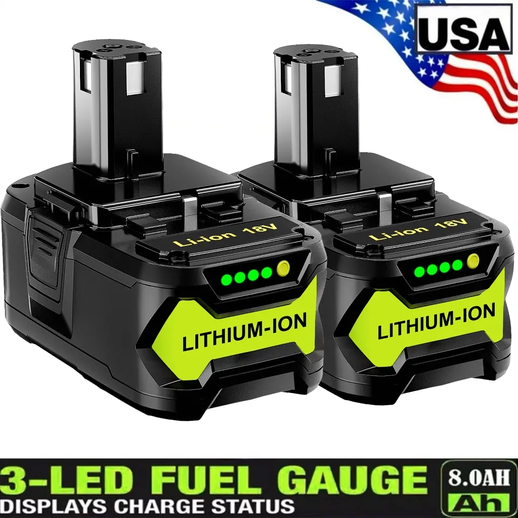 2PACK For RYOBI 8.0AH Lithium-Ion Battery  One+ Plus P108 18 Volt High Performance Long Endurance with LED 100% NEW FAST SHIPPING