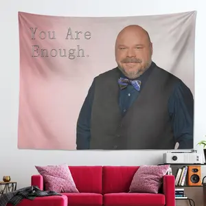 Middle-aged Man Pattern Printed Tapestry Wall Mural, 1 Count You Are Enough Lettering Wall Hanging Decor, Wall Art for Home Living Room Bedroom Dormitory Decoration, Decoration Items