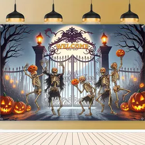 Halloween Themed Backdrop, 1 Count Halloween Party Decor Backdrop, Versatile Backdrop for Halloween & Birthday Celebrations, Banners