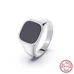 Men's 925 Sterling Silver 12MM Black Agate Classic Signet Ring