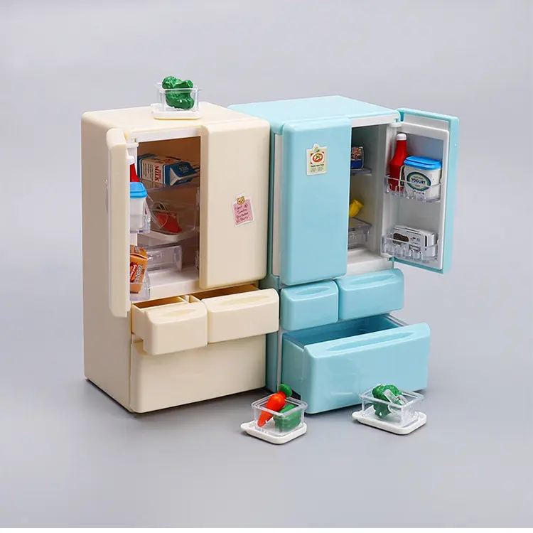 Magnetic 2-Door Fridge Playset with 15 Pcs, DIY Collectible Miniatures, Fill The Fridge Non-Edible Resin Toys, Transforms into Real Refrigerator Magnets