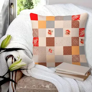 Warm Patchwork Print Throw Pillow with Insert, 45cm Square Zipper Closure, Various Textures & Rustic Floral Plaid Patchwork Design, Soft and Comfortable Bedroom and Sofa Cushion, Rural Style Home Decor