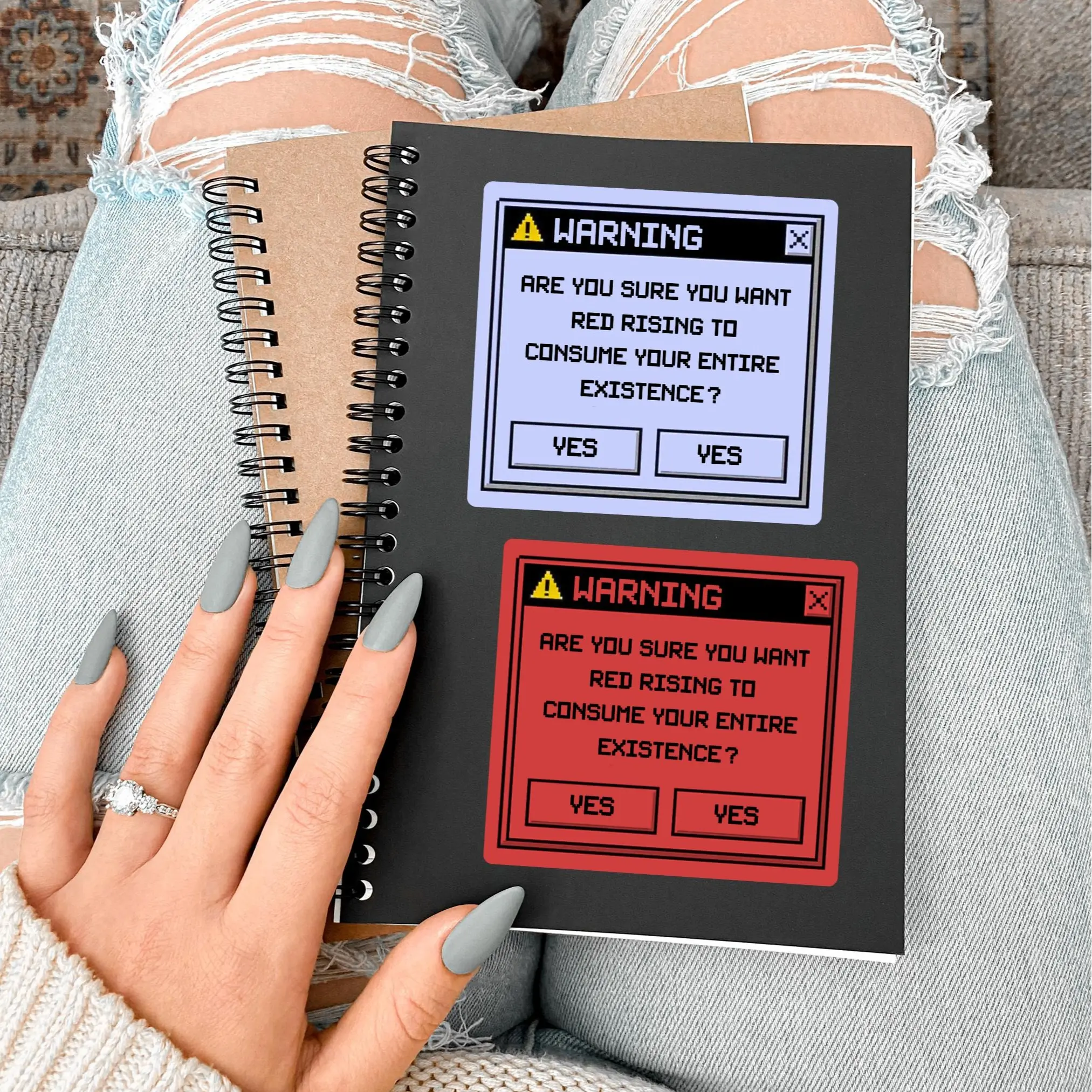 Warning: Are You Sure You Want Red Rising To Consume Your Entire Existence? - Funny Red Rising Vinyl Sticker – Retro Computer Pop-Up Box Design – BookTok Fantasy Sticker for Pierce Brown Fans, Howlers, and Sci-Fi Fantasy Readers