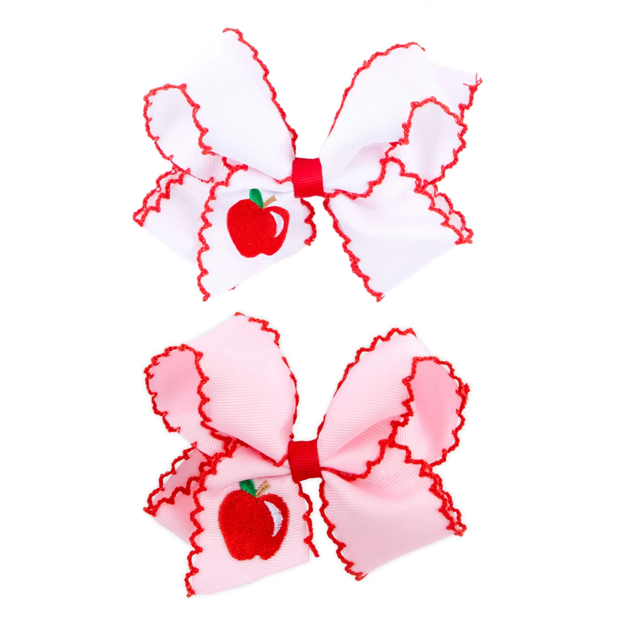 Apple Embroidered Moonstitch Hair Bow - Girls Back to School Hair Accessory