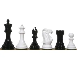 Slightly Imperfect 4.1" Pro Staunton Black & White Lacquered Wooden Chess Set- Chess Pieces Only