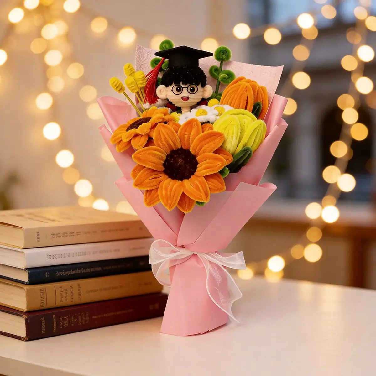 Sunflower Twirly Stick Bouquet, Realistic Sunflower Flower Arrangement, Vibrant Faux Flowers, Artificial Flowers Bouquet, Perfect Gift for Valentine's Day, Mother's Day, Christmas, Graduation, Women's Birthday