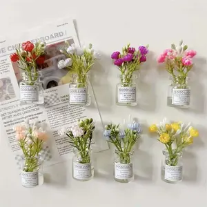 8 Pcs Magnetic Vase for Refrigerator, Mini 3D Floral Decor with Fake Flowers, Style Novelty Fridge Magnet for Kitchen & Office, Flower Magnets