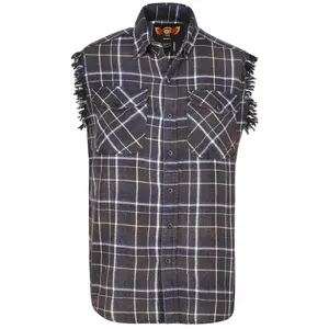 BIKER WEAR USA Plaid Flannel Casual Shirt– 100% Cotton Sleeveless Shirts for Men