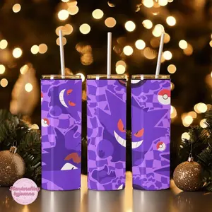 Pokémon Gengar Patterned Design 20oz Skinny Tumbler Purple Insulated Cup