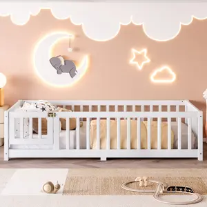 Twin Size Floor Bed Frame Modern Sturdy Bed Base with Door Design Simple Platform Bed No Box Spring Needed Stylish Multi-Use Bedroom Furniture for Home wooden slat solid wood apartment friendly