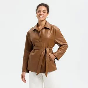 Women's Tie-Waist Trench Coat - A New Day Brown S