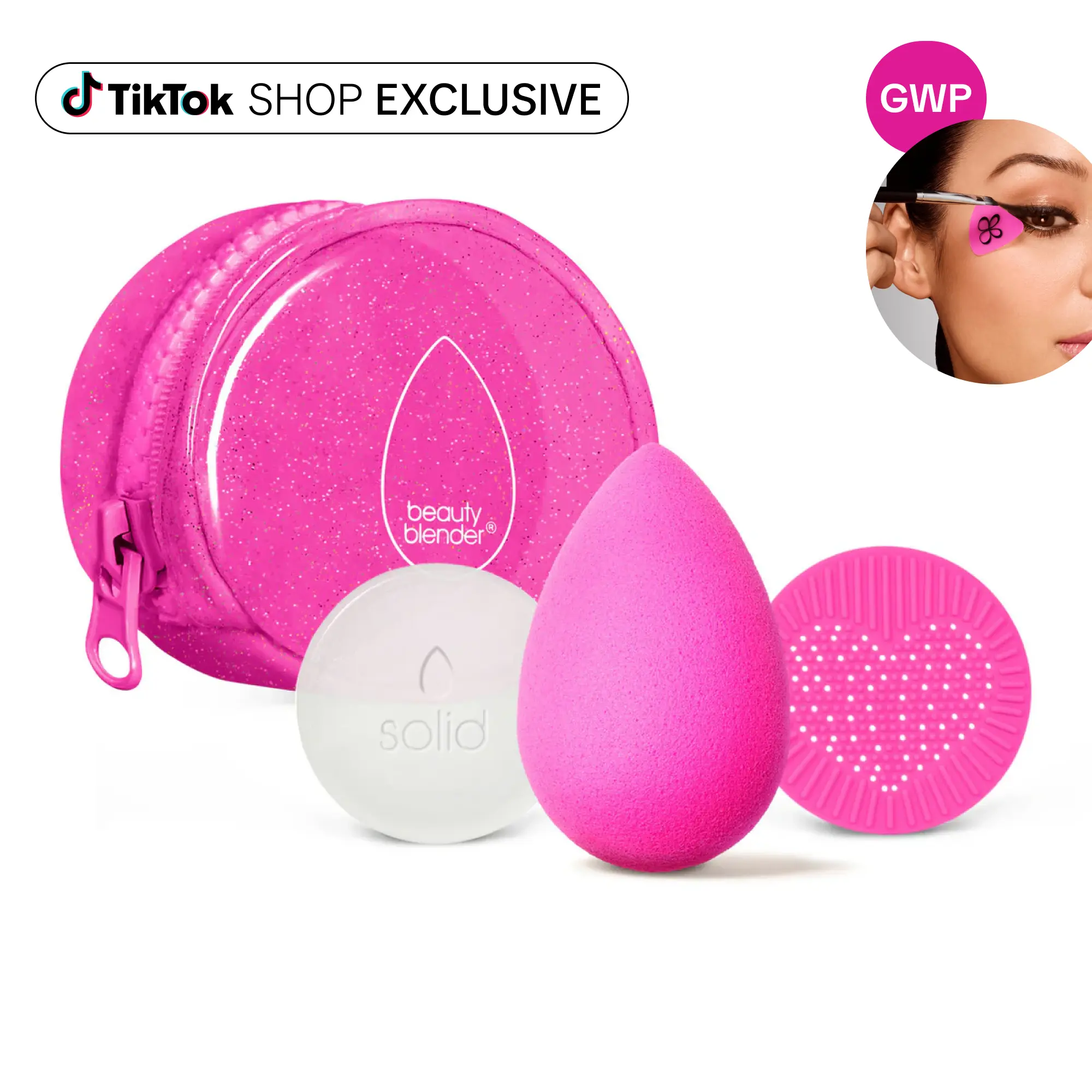 Beautyblender Besties Glitter 4-Piece Starter Set – Original Makeup Sponge + Cleanser + Scrub Mat + Bag + Bonus Gift With Purchase!