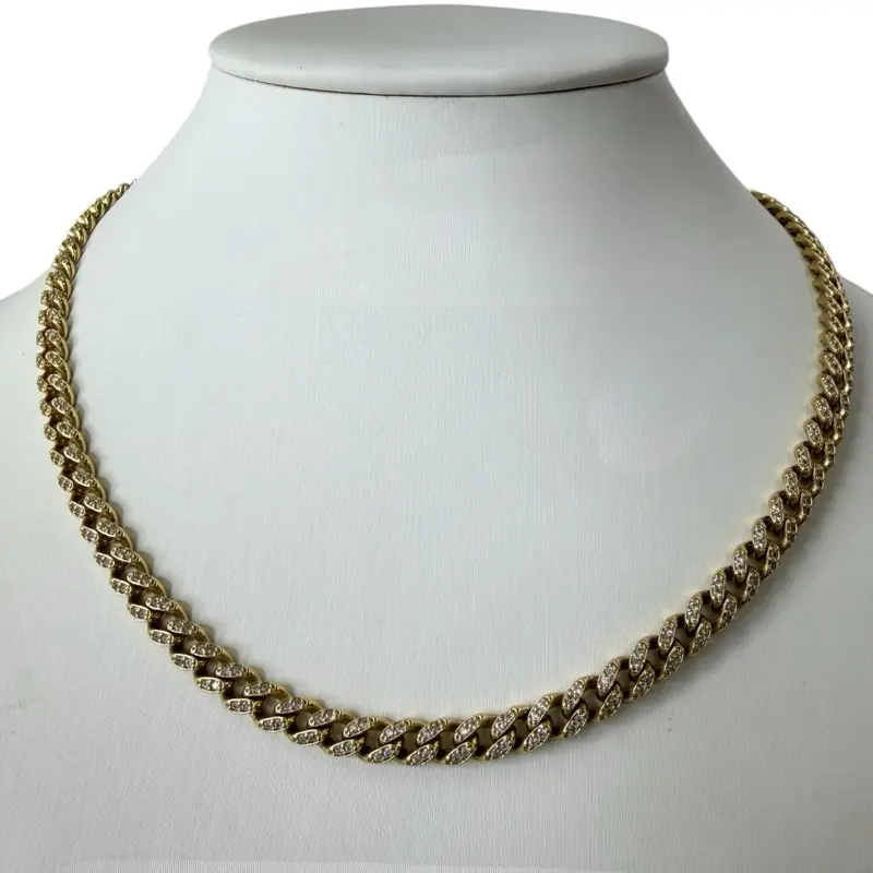 14kt Gold Chunky Chain Necklace for Women, Elegant Cuban Link with Pave CZ Elements for Daily Wear, Female, Casual, Crown Jewelry, Everyday Wear