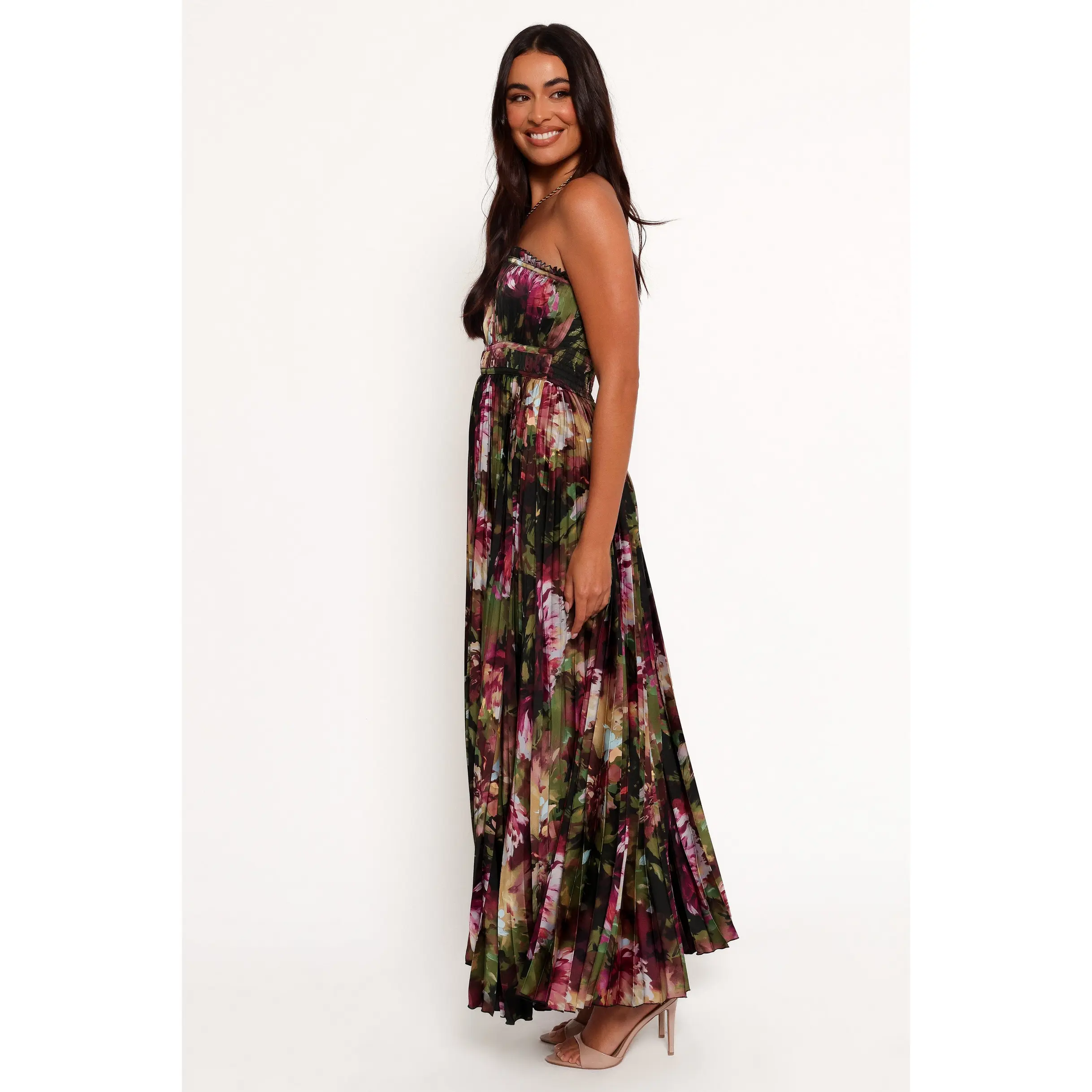 angelique strapless maxi dress - grey blurred floral Floral print