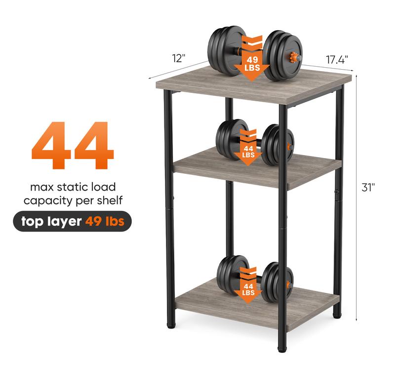 Sweet Furniture F 3-Tier End Table Side Table with Adjustable Feet,Small Nightstand Space-Saving for Bedroom Living Room Office