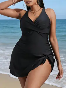 Women's New Large Size Crossed Design Slimming One-Piece Swimsuit, Perfect for Pool and Beach, Stylish and Comfortable Swimwear, Beach Swimsuits