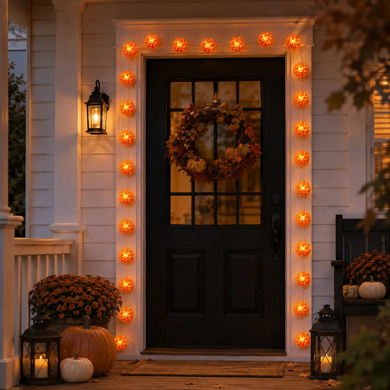 KOMOX 3M Marigold Flower Shape Artificial Flower Bundle Decorative Lights, 20 LED Orange Cempasuchil Garland, Battery-Powered Mexican Ornament Festive Decor for Day of the Dead Ofrenda, Fall Room Decor