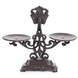 Sungmor Vintage Cast Iron Candle Holder - Rustic Double Tray Display Stand, Antique Style Balance Scale Design - Black Metal Tabletop Centerpiece for Pillar or Tealight Candles - Home & Mantel Décor