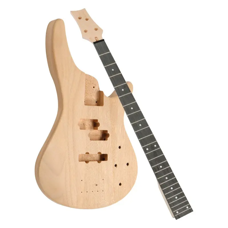 Beginner-Level 4-String Right-Hand IB-Style Electric Bass Guitar Kit - Solid Mahogany Body, Maple Neck, Precision Tuning, Interchangeable Parts, Elegant Craftsmanship for Home Music Learning, Rosewood, Guitar Strap, Diy Guitar, Solid Wood