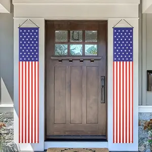 [2 Pack] American Flag Porch Banners for 4th of July, Memorial Day – Outdoor Patriotic Hanging Decorations