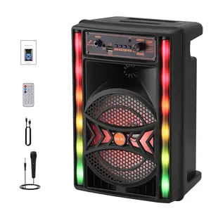 Dazone 8 inch Bluetooth Wireless Portable Speaker Rechargeable Loud PA System with LED Party Lights & Wired Microphone Support TWS/FM Radio/USB/TF/AUX for Home Party Outdoor