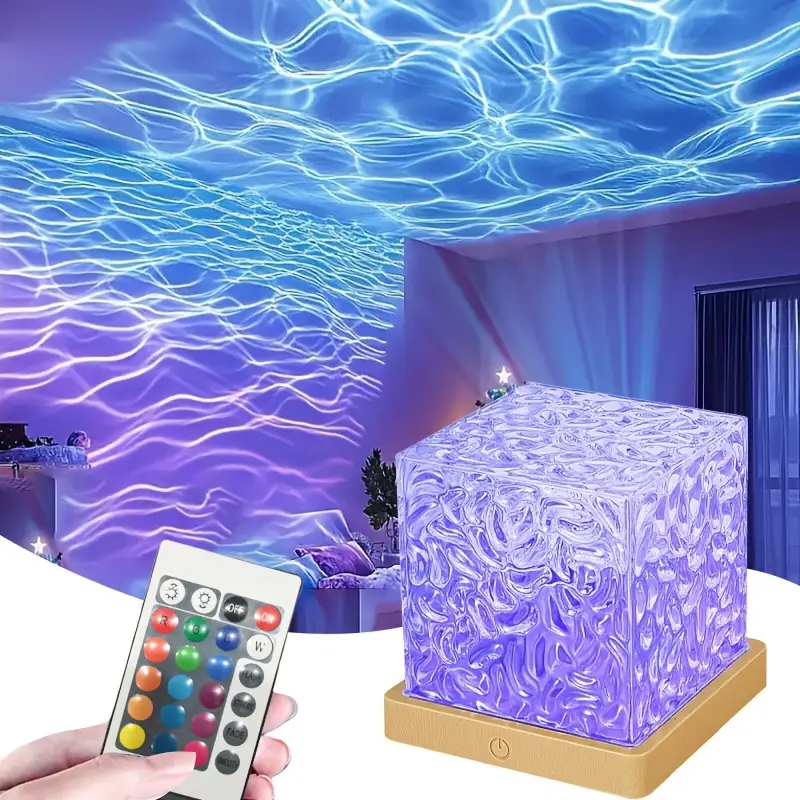 LED Water Ripple Aurora Projector Night Light, USB Powered 16-color Changing LED Night Light, Decorative Light for Living Room Home Bedroom Decor