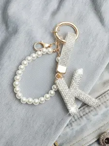 Pearl Rhinestone Letter Keychain, Lucky Crystal Pendant, Shiny Alloy Charm, Perfect Gift for Bags and Backpacks, Women Girls Present, Keychain Jewelry