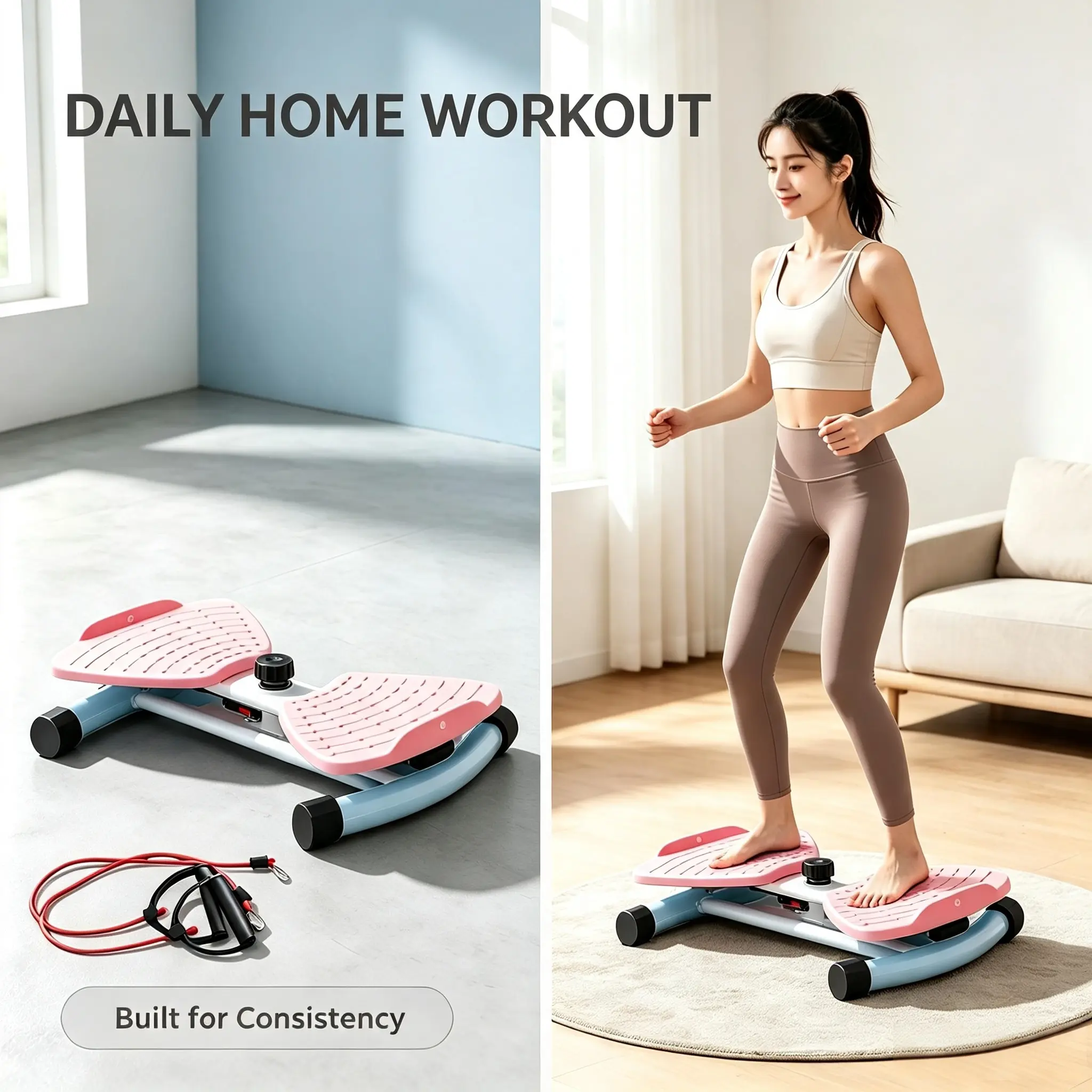 Twist Stepper Home Workout Equipment, Compact Portable Cardio Trainer with Resistance Bands, Full-Body Movement Exercise Machine, Indoor Fitness Workout Gear for All Fitness Levels