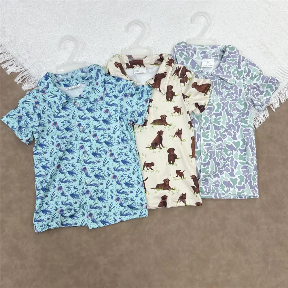 Toddler Boys' Printed Button-Down Shirt, Lightweight Milk Silk Summer Top for Active Play, Casual Baby Wear for Kids, Toddler Tops, Fun Designs, Short Sleeve, True Size, Casual Wear For Kids, Pocket, 4T, 14-16T, 2T