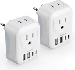 2 Pack European Travel Plug Adapter, US to Europe Plug Adapter Converter with Two USB-A Ports and Two USB-C Ports, Type C Adapters for Europe, Spain, Italy, France, Germany