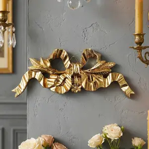 Vintage & Silver Color Bow Decorative Hanging Piece, Resin Material, Wall Decoration Interior Decoration Accessories for Home Living Room Bedroom Dining Room Hotel, Hanging Ornaments