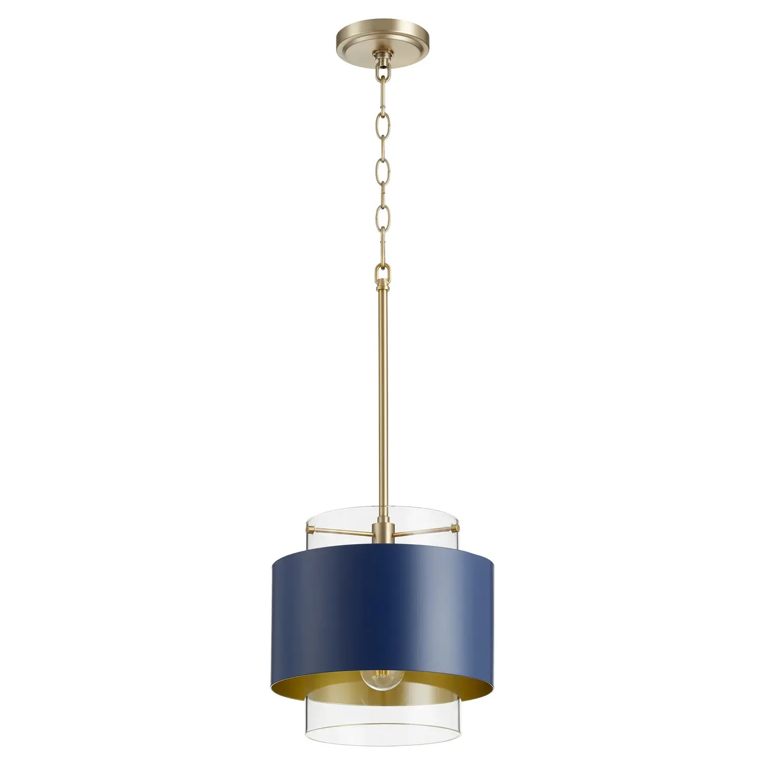 Glass Cylinder Drum Pendants One Light Pendant Aged Brass w/ Blue