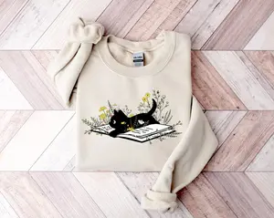 Floral Cat Book Sweatshirt: Book Lover Librarian Gift