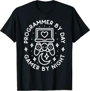 Programmer By Day Gamer By Night Console Gaming Coding Geek T-Shirt - Prudencekto Shop 85B09X2ZB2R1