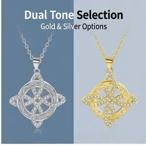 Zircon witch knot necklace goddess Celtic knot pendant necklace four-character god name amulet stainless steel fashion jewelry accessories for women gifts suitable for party daily work