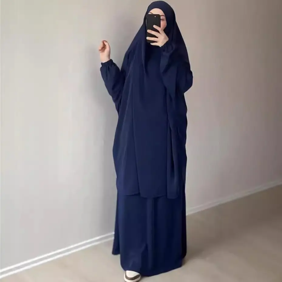 Prayer Clothes for Muslim Women Islamic Abaya Suit Maxi Skirt + Khimar Hijab 2pcs Burka Jilbab Kaftan Plus Size Casual All Seasons Robe Outfits Modesty
