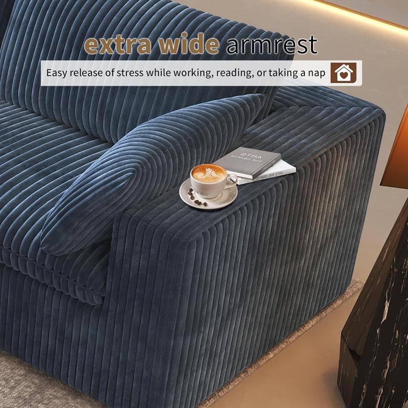 ARCH 78.74" L Shaped Modern Sofa Modular Sectional Cloud Couch with Ottoman,Upholstered Couches with Plush Corduroy Fabric for Living Room Furniture,Bedroom and Apartment,No Assembly Required,Blue