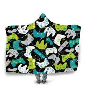 Comfortable Cartoon Game Handle Hooded Blanket, Cartoon Pattern Blanket, Thick Nap Wearable Blanket, Soft Flannel Throw for Home Decor, Bed, Sofa, Camping, Travel Gift