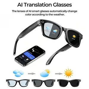 Bluetooth Wearable Smart Glasses With 8MP Resolution Photochromic Lenses Convenient Button Touch Adjustment For Travel Outdoor Adventures Hands-Free Photography 160+Languages Real-Time Translation Bluetooth Wireless Wearable Video Recording UV Protection