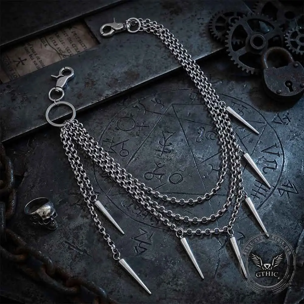 GTHIC Retro Punk Multi-Tier Stainless Steel Pants Chain with Elongated Spikes, Unisex Goth Accessory for Casual Wear, Biker Outfits & Halloween Parties with Chain Accents