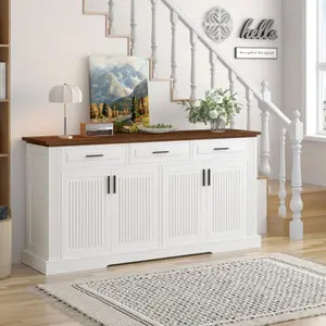 Bellemave  63" Fluted Sideboard Buffet Cabinet with Storage, Modern Coffee Bar Station with 4 Doors and 3 Drawers, Kitchen Storage Console Table for Living Room Dining Room Entryway