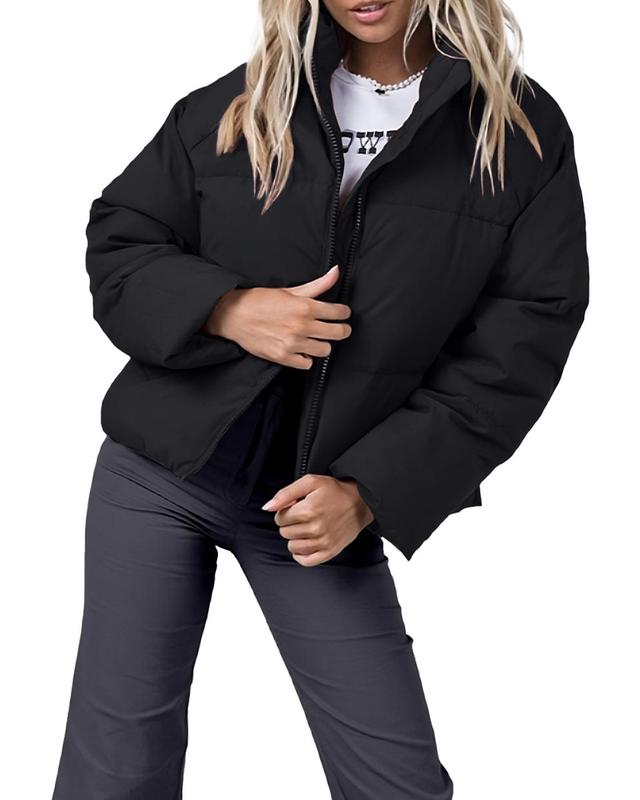 Polu Women's Puffer Jackets Oversized Long Sleeve Winter Zipper Coat Warm Quilted Jackets with Pockets