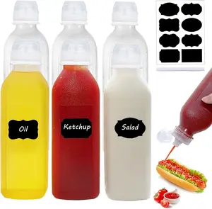 6Pcs 17oz Plastic Bottles with Squeeze Top and Sticker Kit for Liquids, BBQ Sauce, Oil, Condiment Squeeze Bottles for Sauces, Ketchup Salad Dressing Container,