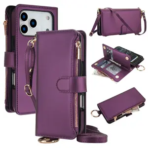 Multifunctional Wallet for iPhone 17/16e/15/14/13 Pro Max, RFID Blocking Zipper Card Holder, Flip Cover Design, Protective Shockproof Case, Unisex Accessories