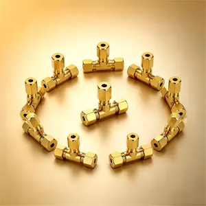 10-Pack Brass Tee Fittings, Solid Brass Compression Connectors, Water Heating Adapter, Suitable for Water, Gas, Air, Oil Copper Pipes
