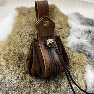 Medieval Faux Leather Drawstring Pouch, Retro Nordic Portable Coin Purse, Vintage Belt Pouch Dice Bag for Larp Ren Faire