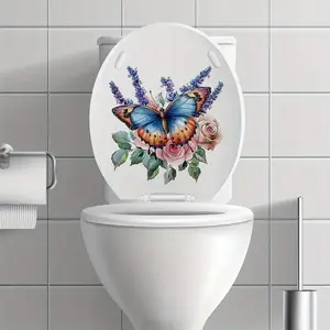 Rose Butterfly Fun Stickers, Waterproof Vinyl Wall Art, Bathroom Decor Gift, Romantic and Fun Toilet Sticker, Holiday Home Decoration, Waterproof Decal